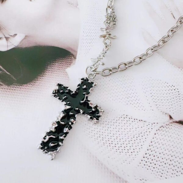 Wholesale Zinc Alloy Hip Hop Cross Jewelry Set Black Lava Texture Necklace And Earrings For Women Stylish Party Gift