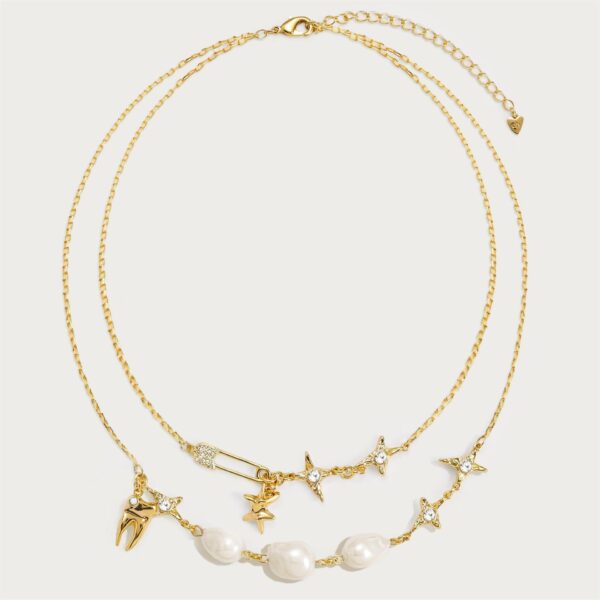 Wholesale Double Layer Irregular Paperclip Zircon Necklace 18K Gold Plated Copper Fashion Jewelry Party Gift Boutique Resale