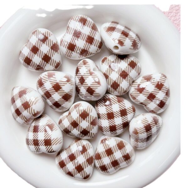 Wholesale Acrylic Plaid Heart Loose Beads DIY Jewelry Making Phone Charm Bracelet Craft Supply