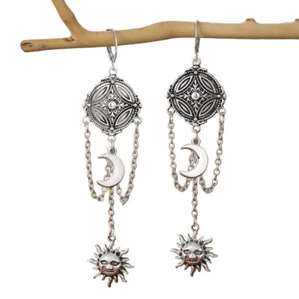 Wholesale Retro Sun Moon Tassel Earrings Silver Zinc Alloy Minimalist Women S Fashion Jewelry Gift Resale