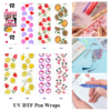 Wholesale 2/8/16pcs Rainbow Heart Floral Strawberry Citrus Fruit Cute Cow Cartoon Print Pen and Bookmark Stickers UV DTF Wraps OLY Exclusive