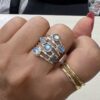 oly-079f2b848d82ca415b0e9b447763b3e0 Wholesale Bohemian Geometric Gemstone Wide Band Ring Silver Tone Zinc Alloy Women S Fashion Jewelry Gift