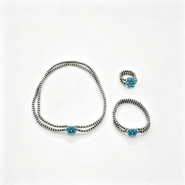 oly-08779c759958b239543bdb8483c1cc27 Wholesale Ethnic Turquoise Flower Beaded Jewelry Set Wood Alloy Necklace Bracelet Ring Chic Boutique Gift