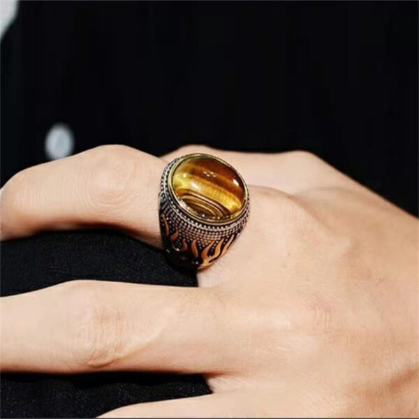 oly-08b0345ac373ac15e090b5fe351c3416 Wholesale Antique Silver Zinc Alloy Ring Tiger Eye Flame Design Unisex Statement Jewelry Accessory For Everyday Wear And Boutique Resale