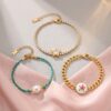 Wholesale Women S Star Rhinestone Pearl Braided Rope Bracelet Gold Tone Stainless Steel Gift Boutique Resale Fashion Accessory
