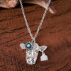 Wholesale Ancient Silver Tone Zinc Alloy Bohemian Turquoise Bull Head Pendant Necklace Vintage Chic Jewelry For Gift Resale