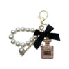 Wholesale Trendy Rhinestone Bow Perfume Bottle Keychain Pearl Chain Bag Charm For Women Wedding Gift Car Key Accessory