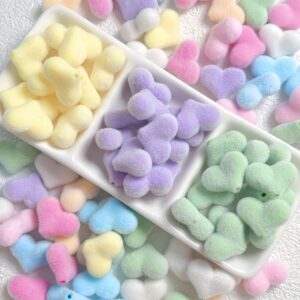 oly-0af50db989e134ff180a646fa19067fd Wholesale Macaron Flocked Heart Acrylic Beads DIY Phone Charm Keychain Accessory