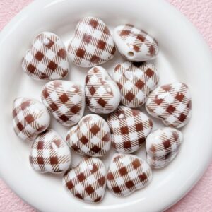 11-coffee plaid love heart / Size is about 29mm, hole diameter is about 3.5mm