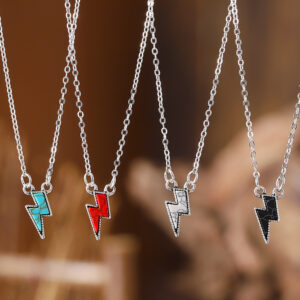 oly-0c23c1c823208a454d19a999e377fb9d Wholesale Zinc Alloy Electroplated Vintage Boho Lightning Turquoise Pendant Necklace Retro Minimalist Jewelry Accessory Party Gift Boutique Resale