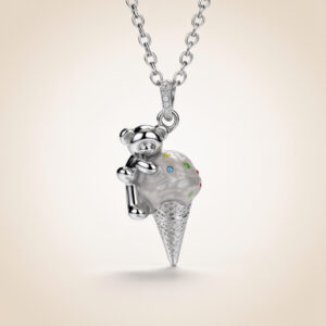Silver bear ice cream necklace