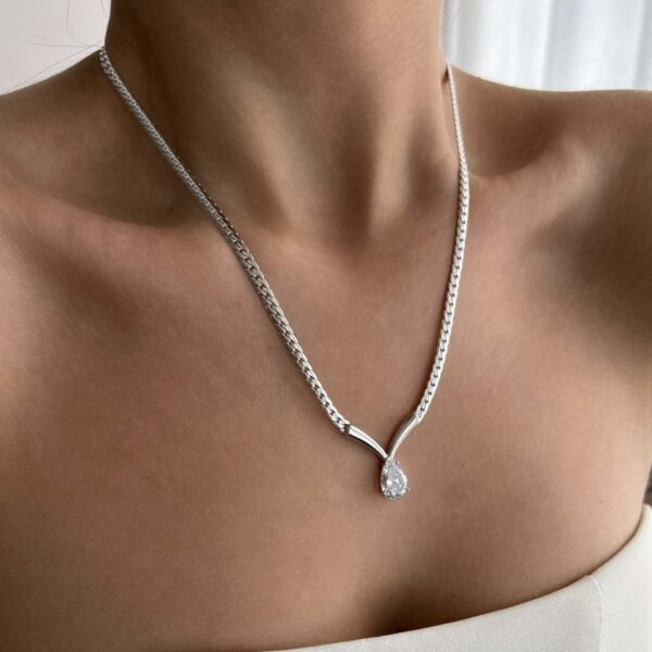 oly-0d73dbb494f85e0497a32fef108423f4 Wholesale Chic Layered Zircon Pendant Necklace Snake Bone ChainStainless Steel Diamond Inlay Tone Jewelry Gift