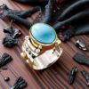 oly-0db3d055b3a229b67af72317c24b5a78 Wholesale Bohemian Turquoise Ring Wide Band Retro Geometric Style Zinc Alloy Electroplated Boutique Resale Gift