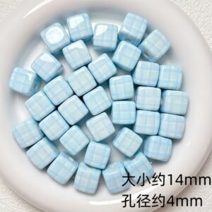 07-blue plaid / Size is about 14mm, hole diameter is about 4mm
