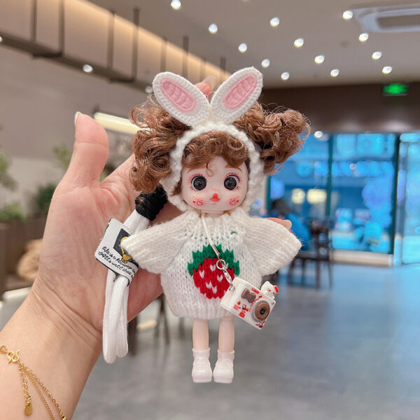 Wholesale Stylish Cute Doll Keychain White Vinyl Bunny Ear Design Fashion Accessory For Bags And Keys