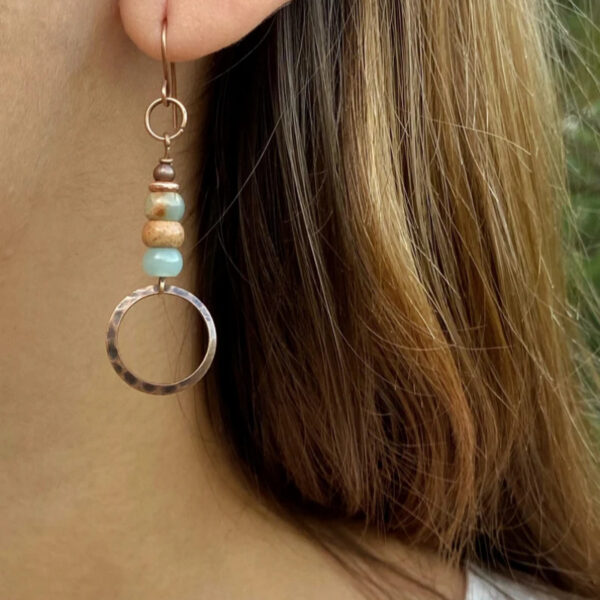 Wholesale Bohemian Hammered Circle Turquoise Beaded Drop Earrings For Women Vintage Fashion Jewelry Accessory Boutique Resale Gift
