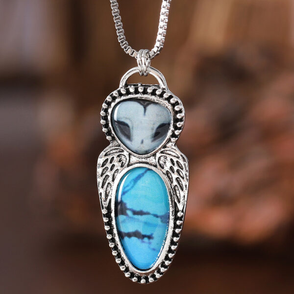 oly-0f902846aaffde20a4dad9bab7f3e779 Wholesale Retro Punk Owl Pendant Necklace Turquoise Inlay Alloy Antique Silver Fashion Accessory Gift