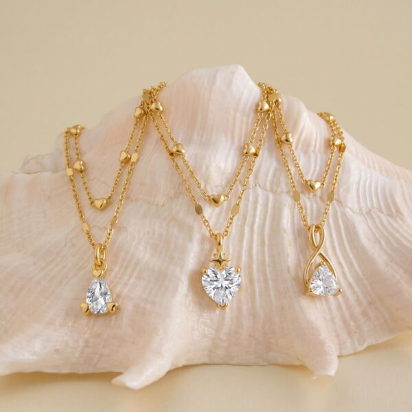 oly-107336777bedcb821c3d4027c018c8a2 Wholesale Geometric Zircon Water Drop Heart Double Layer Necklace Stainless Steel Stainless Steel Electroplated Jewelry Accessory