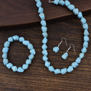 Wholesale Bohemian Turquoise Irregular Jewelry Set Bracelet Necklace Earrings Stylish Fashion Accessory For Women