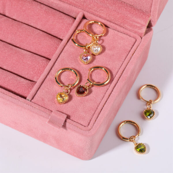 oly-10e400125752cb9a4c0085c679cbdd66 Wholesale European Style Heart Shaped 12 Birthstone Earrings Copper Electroplated Fashion Jewelry Gift