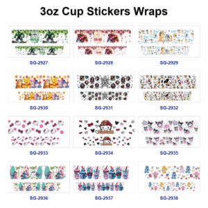 Wholesale 8pcs Cute Cartoon Character Print 3oz Cup Stickers Wrap OLY Exclusive