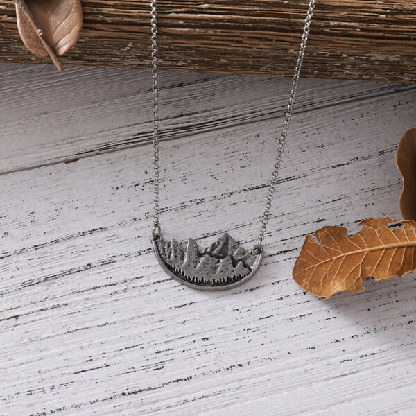 oly-1111a596af0bac41690a97caec35737b Wholesale Irregular Mountain Pendant Necklace Antique Silver Geometric Semi Circle Jewelry Gift