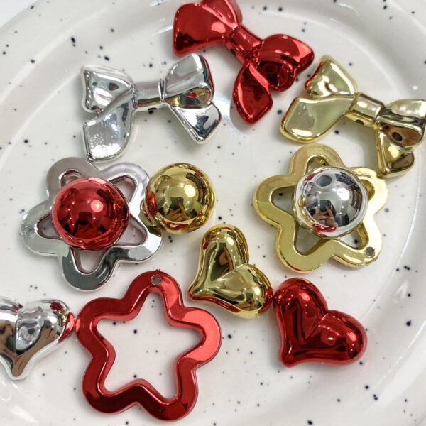 oly-112ea6412e552d23861451236b731ce1 Wholesale UV Plated ABS 16mm DIY Beads, Gold Silver Red Heart Star Bow Charms for Jewelry Making, Fashion Accessory Gift