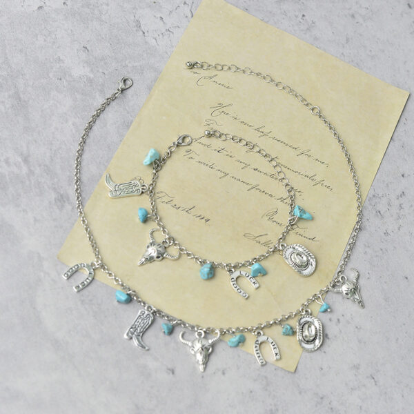 Wholesale Retro Western Cowboy Jewelry Set Vintage Turquoise Bull Head Boot Pendant Necklace Bracelet Fashion Accessory