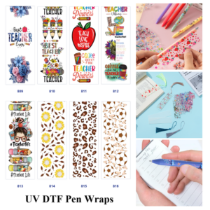 oly-119f715fbd3d01f071a231063e9d68d7 Wholesale 2/8/16pcs Teacher Slogan Floral Leopard & Sport Ball Print Pen and Bookmark Stickers UV DTF Wraps