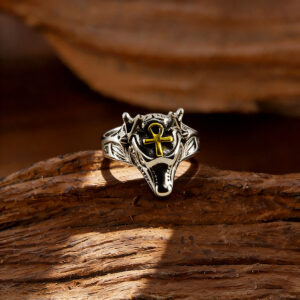 Wholesale Retro Anubis Wolf Head Men S Ring Egyptian Style Open Adjustable Band Zinc Alloy Silver Jewelry Gift