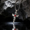 Wholesale Antique Silver Winged Cross Ruby Pendant Long Chain Necklace Trendy Punk Jewelry