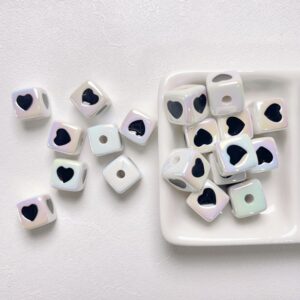 01-Black and White Square Love / Size about 12*12mm, aperture about 3mm