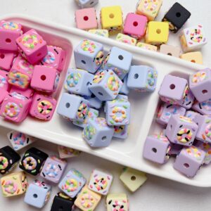 oly-1314cdc5a799ee6850608f26d659e943 Wholesale HandPainted Acrylic Macaron Donut Beads Square Straight Hole Loose Beads for DIY Jewelry Making Trendy Fashion Accessory