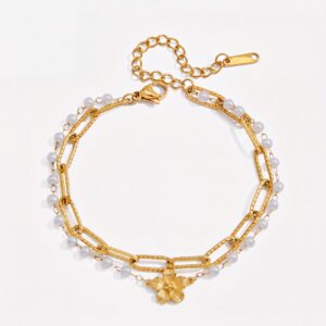Pearl flower double layer bracelet
