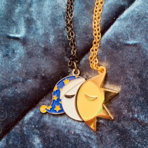 Wholesale Trendy Sun Moon Cartoon Couple Pendant Necklace Zinc Alloy Ball Chain Jewelry Gift
