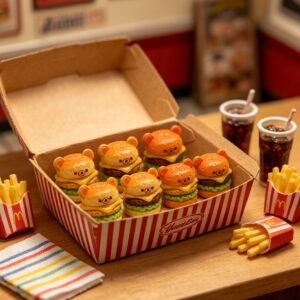 oly-13ad94197f00ec175ab0bb464b54203f Wholesale Bear Cheese Burger Miniature Fast Food Resin DIY Keychain Fridge Magnet Bag Charm for Car Keys and Party Gifts