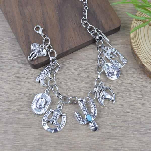 Wholesale Vintage Distressed Punk Denim Bracelet With Geometric Pendant Zinc Alloy Unisex Jewelry Accessory For Anniversary Gift