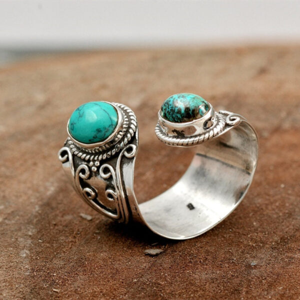 Wholesale Retro Turquoise Silver Adjustable Ring Women S Fashion Jewelry Accessory