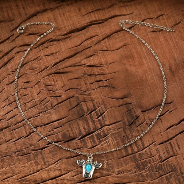 oly-14aa59b5f4b15b684c89595763e643e4 Wholesale Vintage Western Bull Head Turquoise Inlay Necklace And Earrings Set Zinc Alloy Bohemian Chic Jewelry Accessory For Boutique Resale
