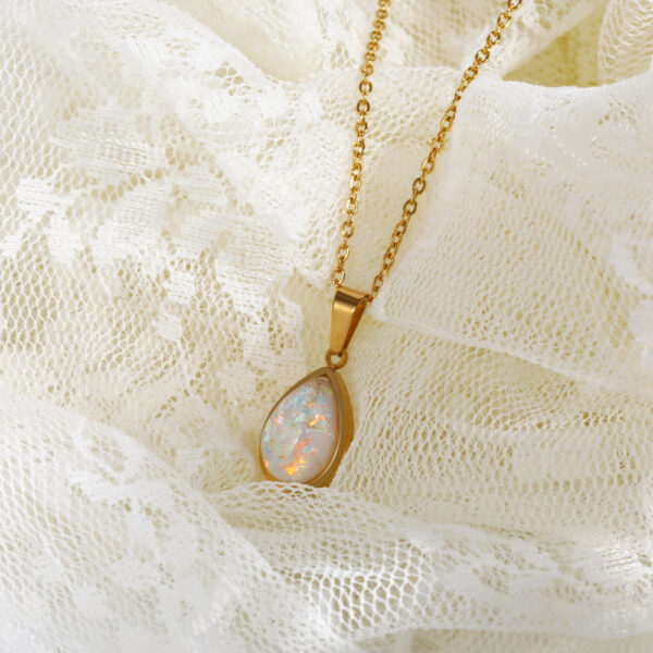 oly-14f59a0e8e87ae233d943985fcf1cff0 Wholesale Stylish Drop Pendant Necklace Imitation Opal ISteel Stainless Steel Electroplated Sweater Chain For Women