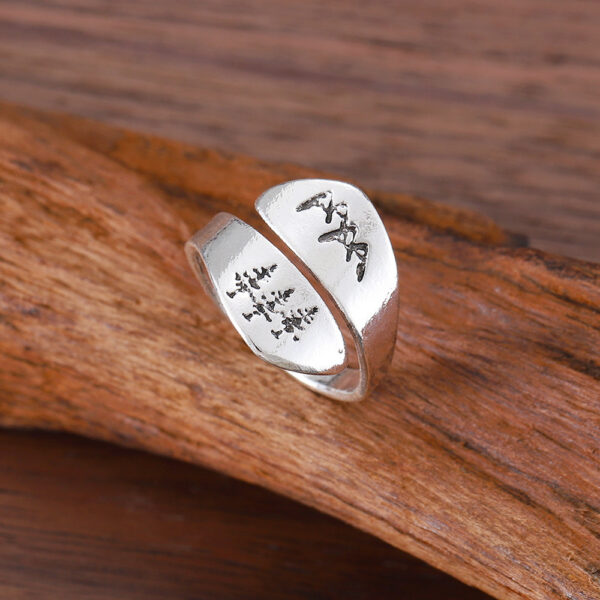 oly-151d4468b1239c983e39ab0d588b63a8 Wholesale Antique Silver Mountain Cedar Adjustable Ring Forest Peak Design Zinc Alloy Jewelry Trendy Gift Accessory