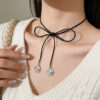 Wholesale Stylish Silver Pendant Necklace Zinc Alloy With Fabric Tie Women S Jewelry Accessory For Boutique Resale