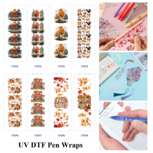Wholesale 2/8/16pcs Autumn Fall Forest Maple Pumpkin Pen and Bookmark Stickers UV DTF Wraps