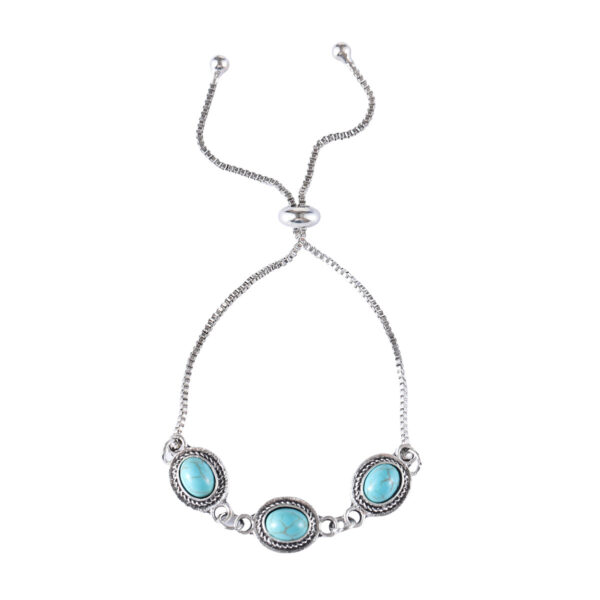 oly-15640162f95da0f1f3ff0f291c799951 Wholesale Zinc Alloy Turquoise Oval Adjustable Bracelet Ethnic Ancient Silver Jewelry Accessory For Women Everyday Wear Gift