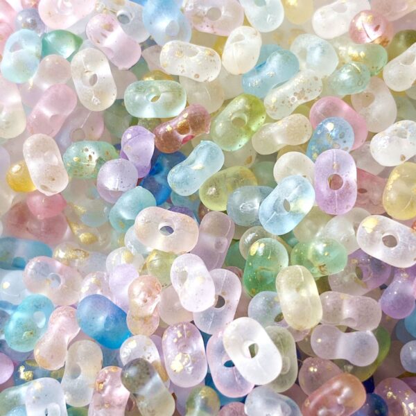 oly-15717bcdcee515e0f566950b3a0917e8 Wholesale Peanut Shape Acrylic Beads Frosted with Gold Dots for DIY Phone Charm Jewelry Accessory