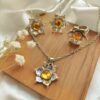 Wholesale Electroplated Zinc Alloy Retro Flower Necklace Earring Set Purple Jewelry Accessory For Boutique Resale