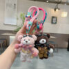 oly-16003574b5a8da9333b30fa440a07896 Wholesale Plush Bear Keychain Bag Charm Cute Scarf Overalls Stuffed Animal With Camera Pink Korean Style Car Key Accessory Gift
