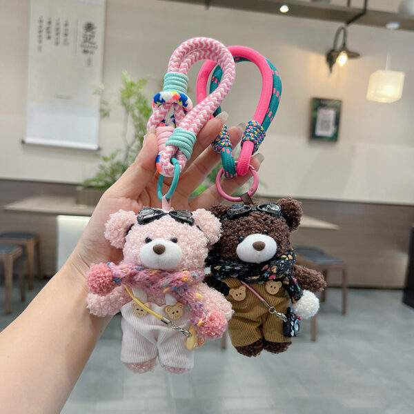 oly-16003574b5a8da9333b30fa440a07896 Wholesale Plush Bear Keychain Bag Charm Cute Scarf Overalls Stuffed Animal With Camera Pink Korean Style Car Key Accessory Gift