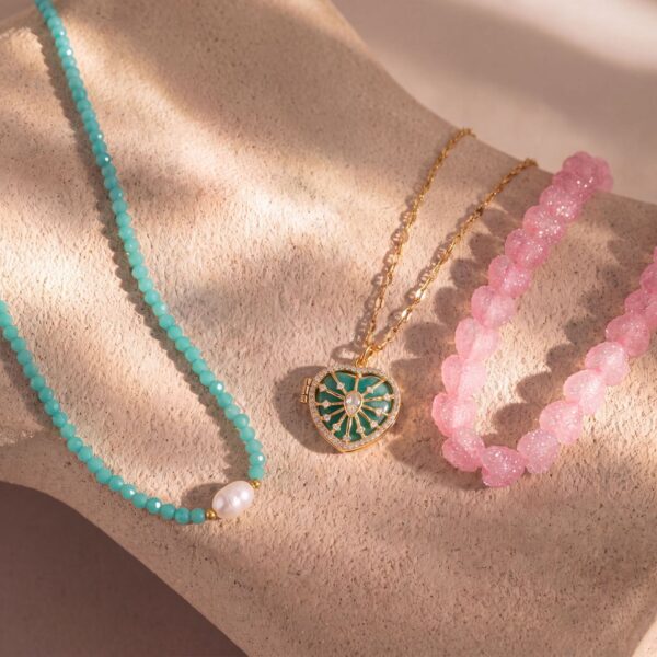 oly-1746333c8c40977ed2d7588c1bada7c1 Wholesale Summer Heart Candy Necklace With Pearl Fish Charm Colorful Design Gilt Copper Trendy Vacation Jewelry Accessory For Resale