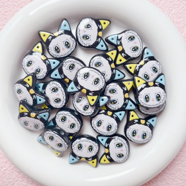 Wholesale Trendy Cat Head Acrylic Painted Beads 3 Hole DIY Phone Chain Keychain Jewelry Accessory OLY Exclusive